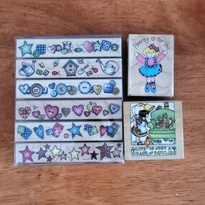 Lot of Wood Rubber Ink Stamps Vintage 90s Bundle